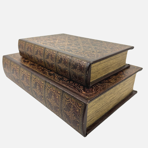 Dekorative Kunstleder Buch Aufbewahrungsbox Braun Leder Wie Geometrisch Einband 2er Set