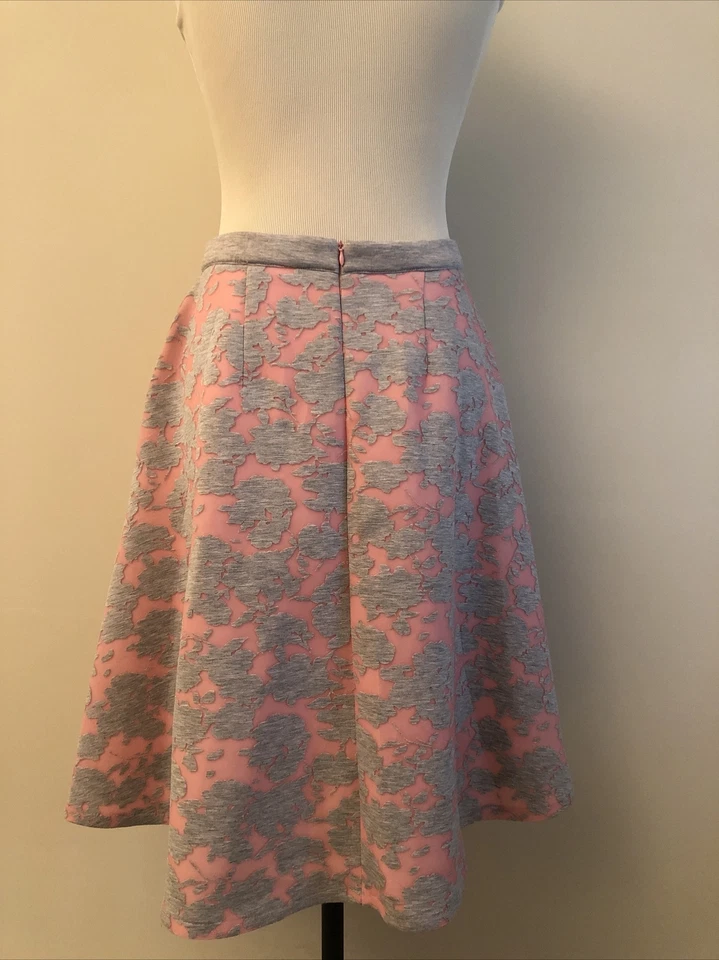 CATHERINE MALANDRINO bush pink embossed floral lace scuba swing flare skirt 8 - Image 4 of 4