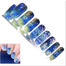 Jaysea Arts Nail Wraps - Color Blue Impressionist Sequin Street Polish Art, B4G1