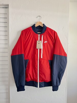 $160 Medium Nike Therma-Fit Legacy Reversible Bomber Jacket DD6849-687 Blue/Red