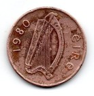 EIRE (Ireland) 1980, 1 Penny Irish Harp/stylized bird, 1 — photo 2
