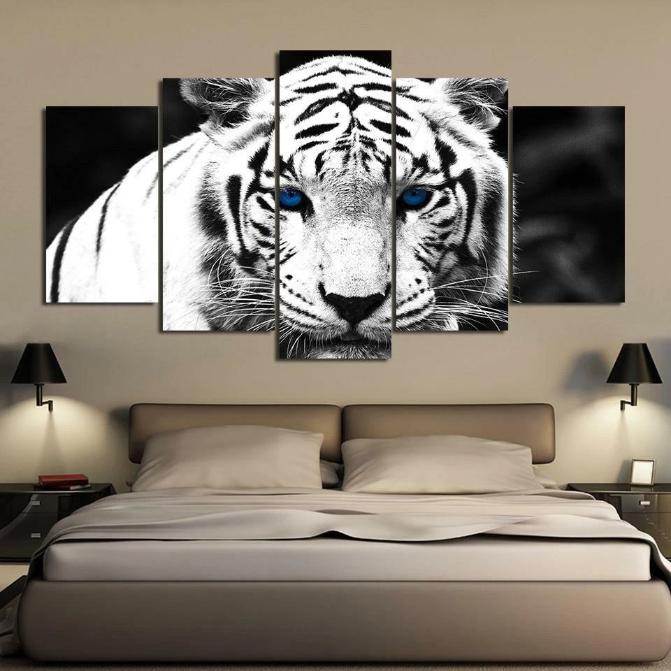 White Tiger Animal Picture 5 Piece Framed Canvas Wall Art Print
Opens in a new window or tab