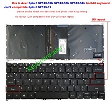 For Acer Spin 5 SP513-52 SP513-52N SP513-53N SP513-54N N19W3 US Keyboard backlit