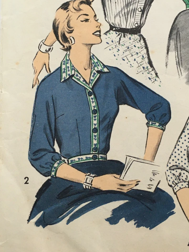 Advance Sewing Pattern 8053 Vintage 1950s Misses Blouses Size 12 Bust 32 1956 - Image 2 of 4