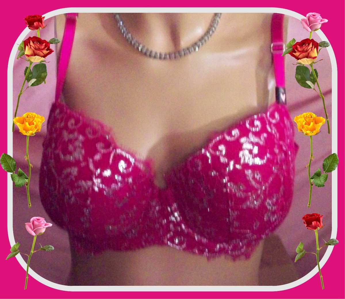 $80 38C Berry Pink Silver Lace Dream Angels Victorias Secret Lined