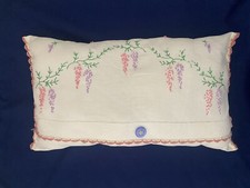 Vintage Handmade Floral Embroidered Throw Pillow 14 x 9