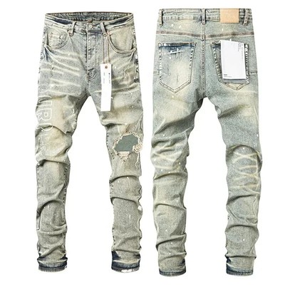 Purples JEANS washed and splashed straight Stylish and slim brand pants