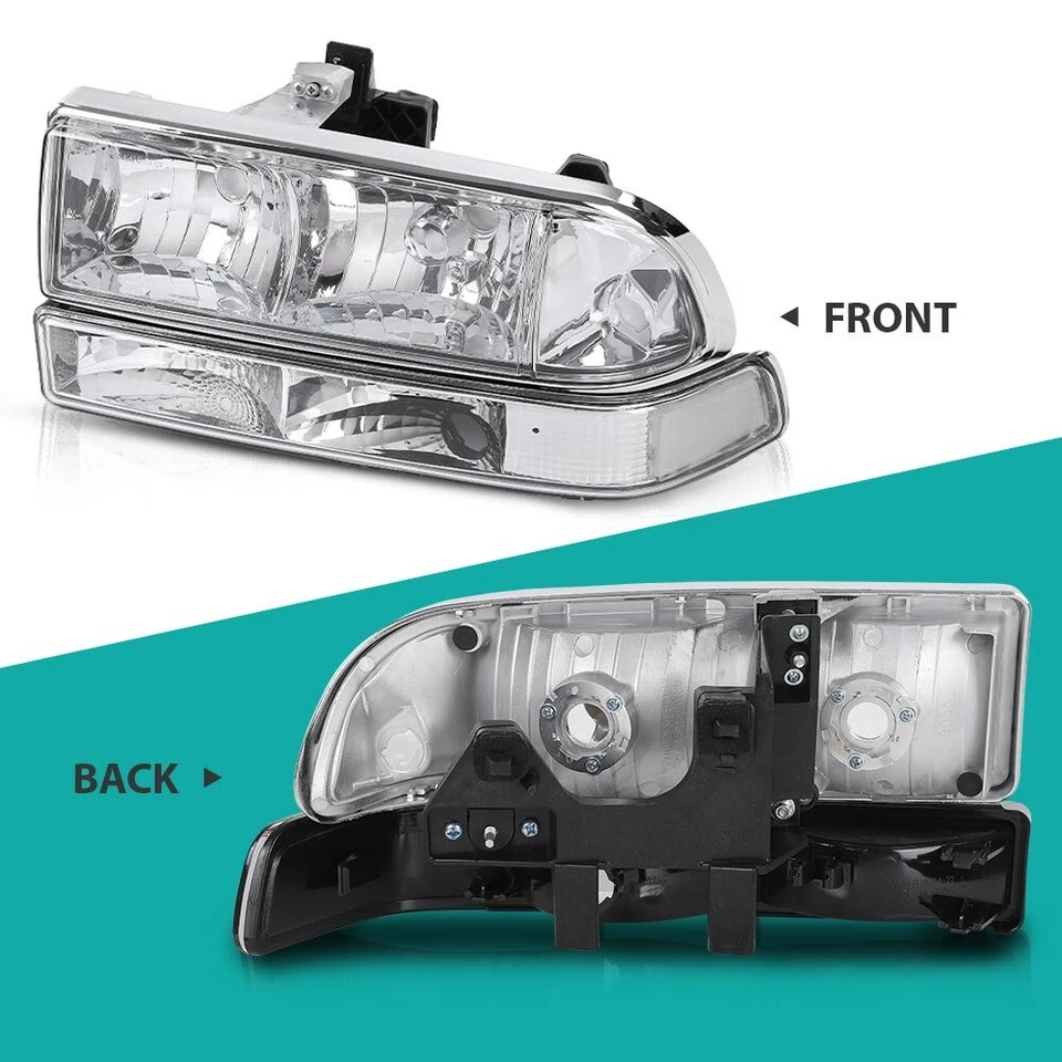 Fit For 98-04 CHEVY S10/BLAZER Headlights Assembly Chrome Housing Clear Corner - Image 3 of 4