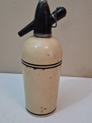Vintage Sparklets Seltzer Bottle New York Cream w/Embossed Black Stripes - Picture 3 of 10