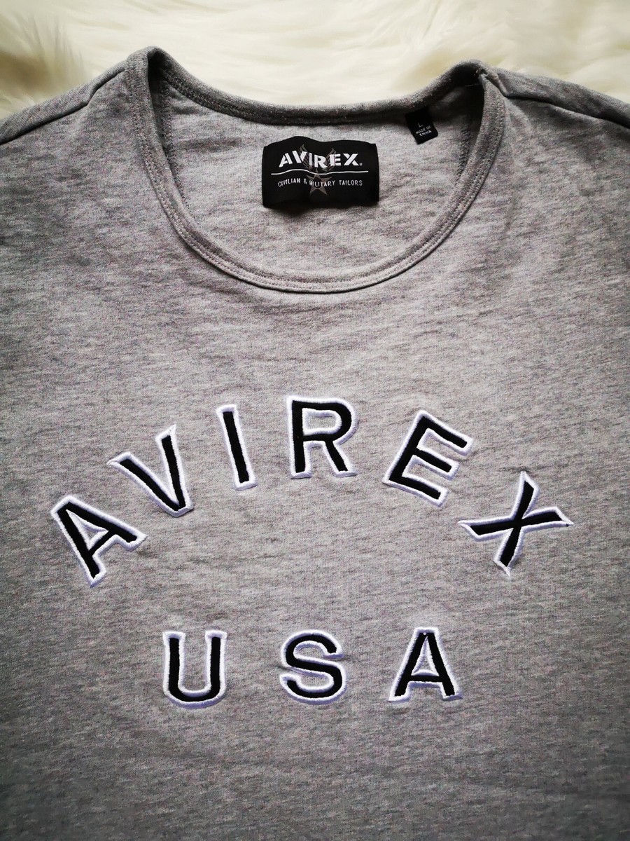 【AVIREX】USA T-SHIRT Avirex USA - Grey T-Shirt - Large - Short Sleeve Crew Neck