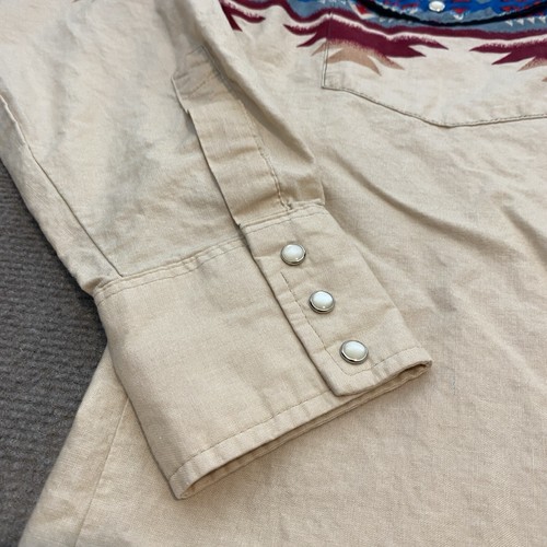 vtg Wrangler Shirt Mens Medium Aztec Striped Blue Peal Snap Western Cowboy - Picture 3 of 13