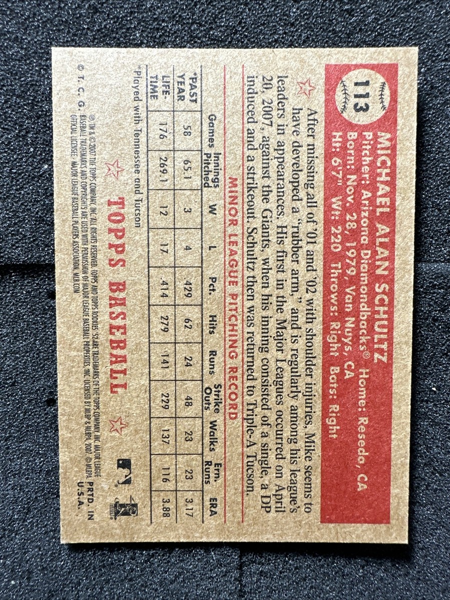 MIKE SCHULTZ #113 2007 Topps '52 Rookies QTY Arizona Diamondbacks