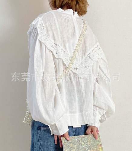 ISABEL MARANT Bordado Francés Mangas Linterna Hueco, Top de Lino, Camisa Suelta - Imagen 9 de 18