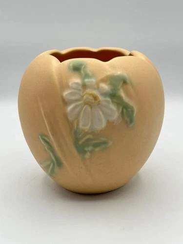Weller Pottery B-3 Vase Yellow Peach Daisy Relief Matte 5.5” Vintage