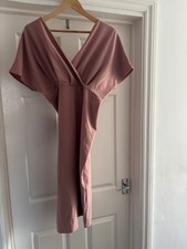 Ladies Size 16 Pink V Neck Dress Boohoo Short Sleeves Evening Special Occasion