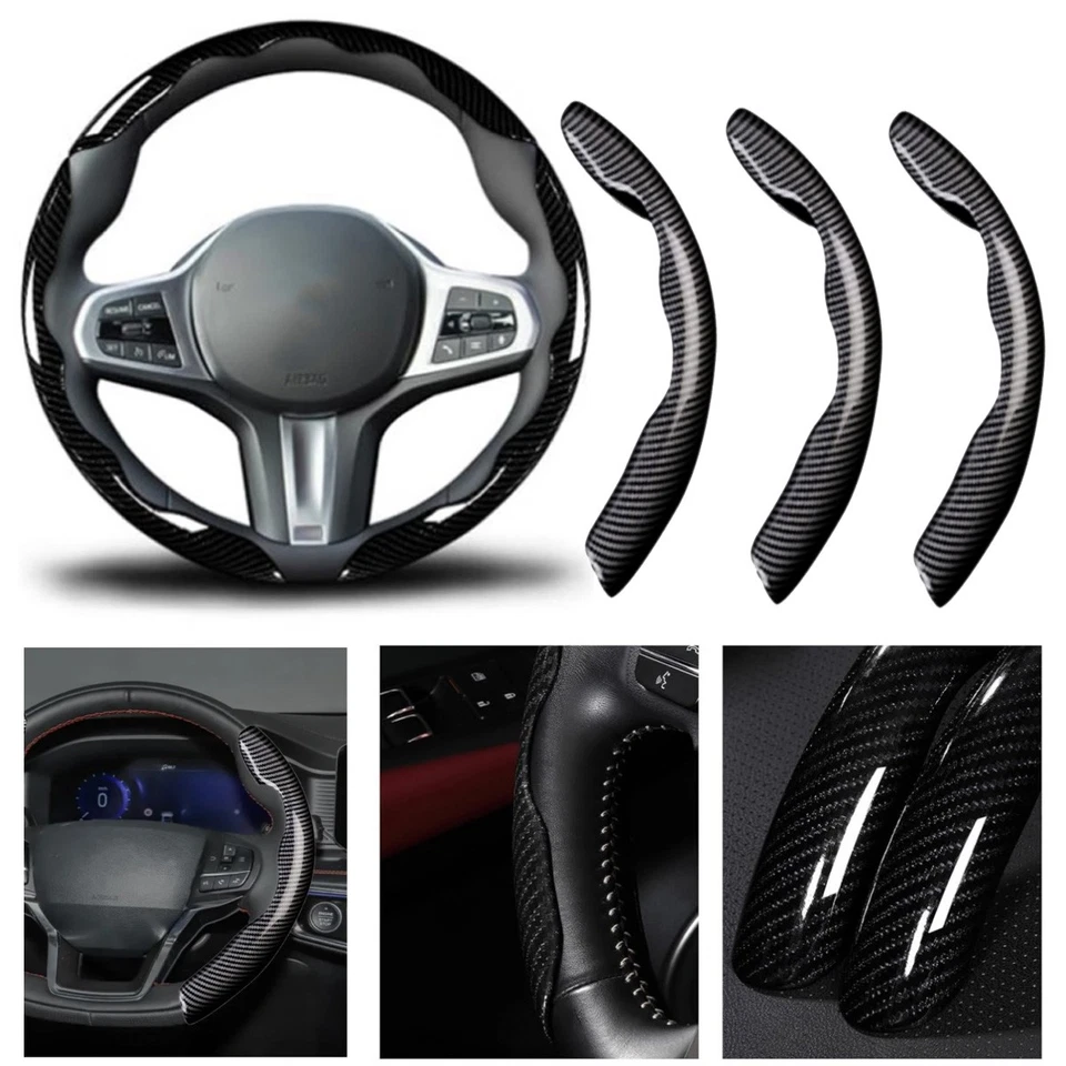 3PCS Clip on Car Carbon Fiber Steering Wheel Cover Non-slip Protector Universal Foto 2 de 4