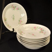 GDA Charles Field Haviland Limoges Set 4 Berry Bowls Pink Roses Green Shamrocks