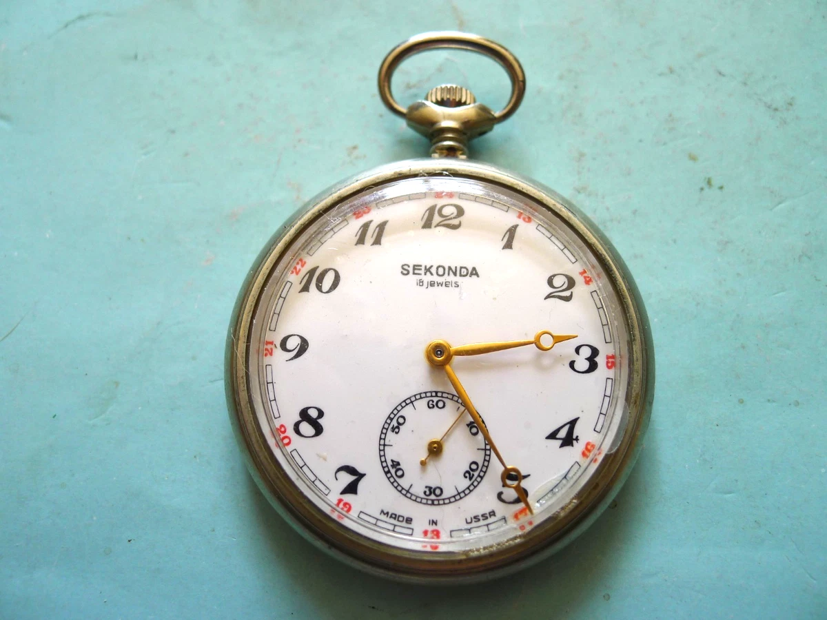 Reloj Bolsillo Sekonda 18J Delgado 50mm Esfera Blanca Níquel. Totalmente funcional... En muy buen estado