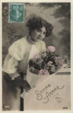 CP GOOD YEAR WOMAN ELEGANT BLOUSE BEAUTIFUL BOUQUET FLOWERS - 40288