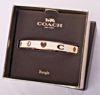 New! Coach New York Women's Gold Tone Chalk Rose Enamel Motif Bangle Bracelet
