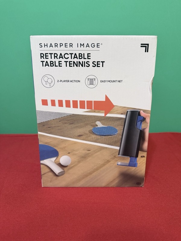 Sharper Image Retractable Table Tennis Set w/ Net, 2 Paddles, 3 Balls, Bag