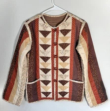 Quilted Jacket Cardigan Button Up Grandma Core Cottage Boho Western Size Medium 