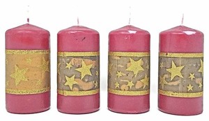 Souche Bougie Motif Étoile 60 X 120 MM Rubis 4 Pièce Advents Table Déco