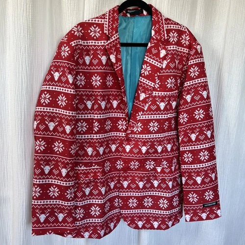 Suitmeister Men’s XL Ugly Christmas Blazer Jacket Reindeer Fair Isle Holiday - product listing photo