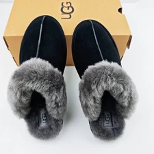 UGG Women's Scuffette II Black/Gray Sheepskin Collar Slippers Size US 6-11 NEW