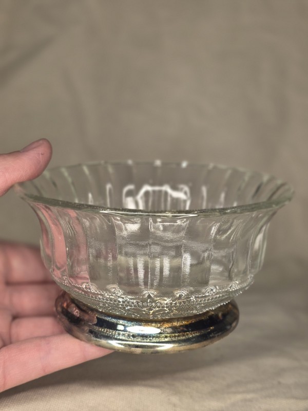 Vintage Glass and Silverplate Small Pedestal Bowl