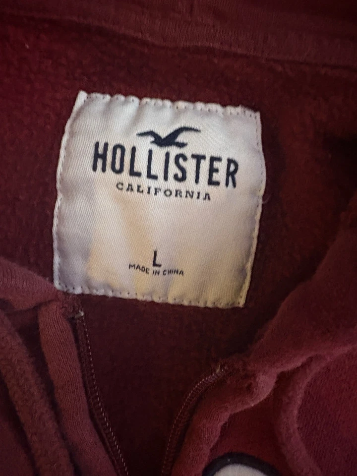 Hollister California Granate Cremallera Sudadera con Capucha Principios de 2010 Logo Sudadera a Rayas L Foto 2 de 3
