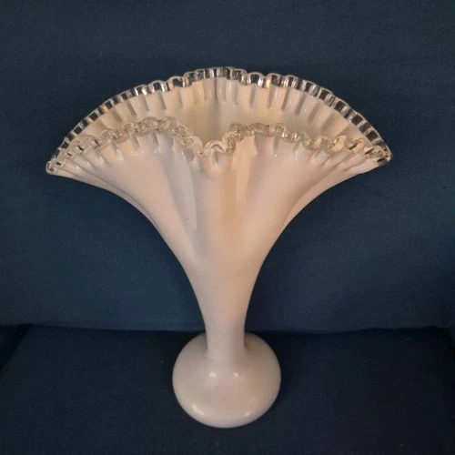 VTG Fenton Silvercrest Milk Glass Fan Vase Ruffled 13" Tall x 10" Wide. "READ"