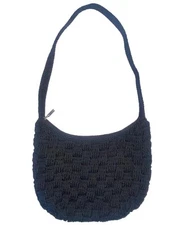 The Sak Black Crocheted Hobo Crescent Shape Satchel Bag 13” Wide 10” Tall Purse
