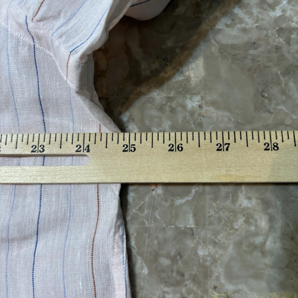 Brioni Shirt Mens XL Pink 100% Linen Long Sleeve Button Pinstripes Italy - Image 3 of 4