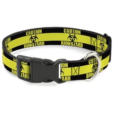 Plastic Clip Collar CAUTION BIOHAZARD Black/Yellow Medium 11-16.5"