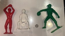 3 Vintage 1960s Marx  Plastic Baseball Player 6" Figure Red Great Condition