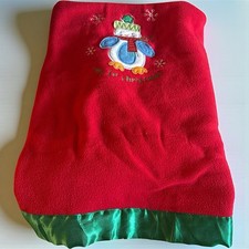Baby Gear My 1st Christmas Baby Blanket Red Green Satin Trim Penguin 30" x 30"
