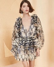 Ulla Johnson Adelaide Dress Women 2 Multi Ruffle Abstract Silk Runway Party 2023