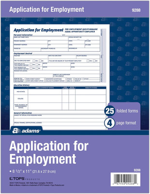 Applications for Employment, 8.5 X 11 Inch, 25-Pack, White (9288ABF)