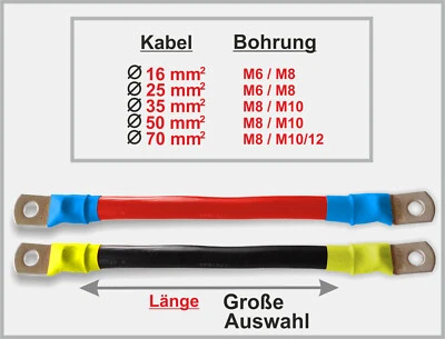 Batteriekabel Verlängerung H07V-K Kabelbrücke - rot schwarz Kabel Ø 16 - 70 mmq