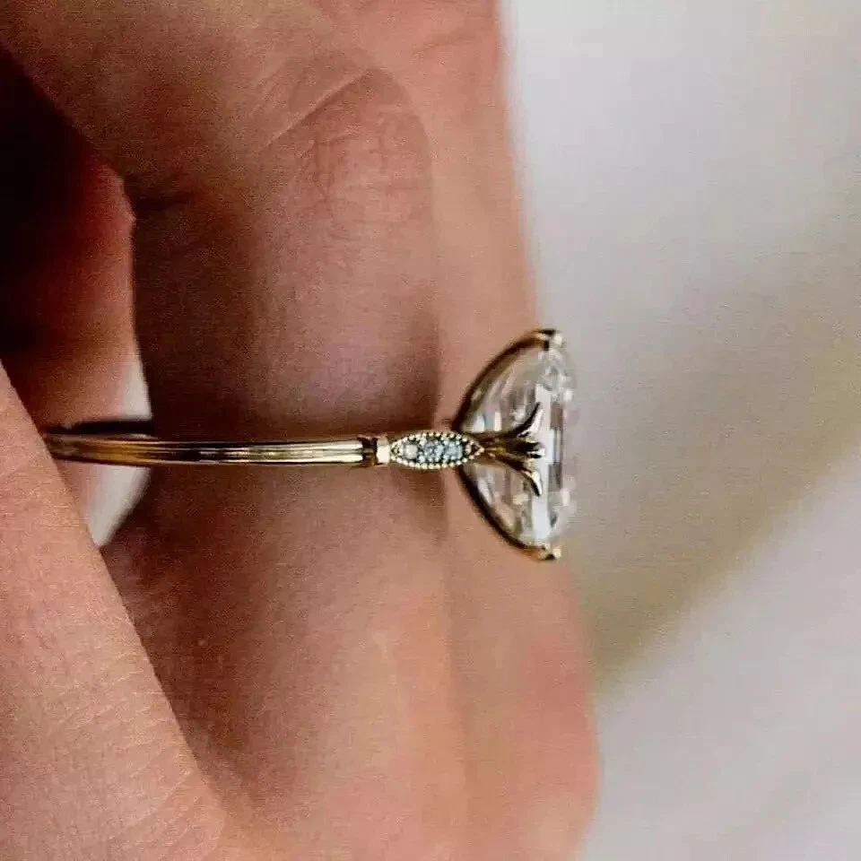 Art Deco Style 3.5Ct Asscher Cut Lab Created Diamond Engagement 14K Gold FN Ring - Image 3 of 4