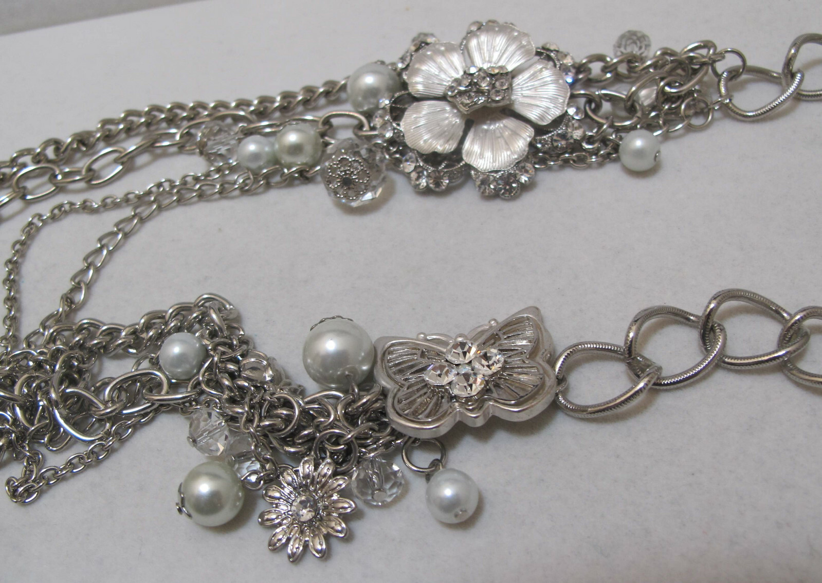 Statement Silver Tone Rhinestone FLOWER & BUTTERF… - image 9