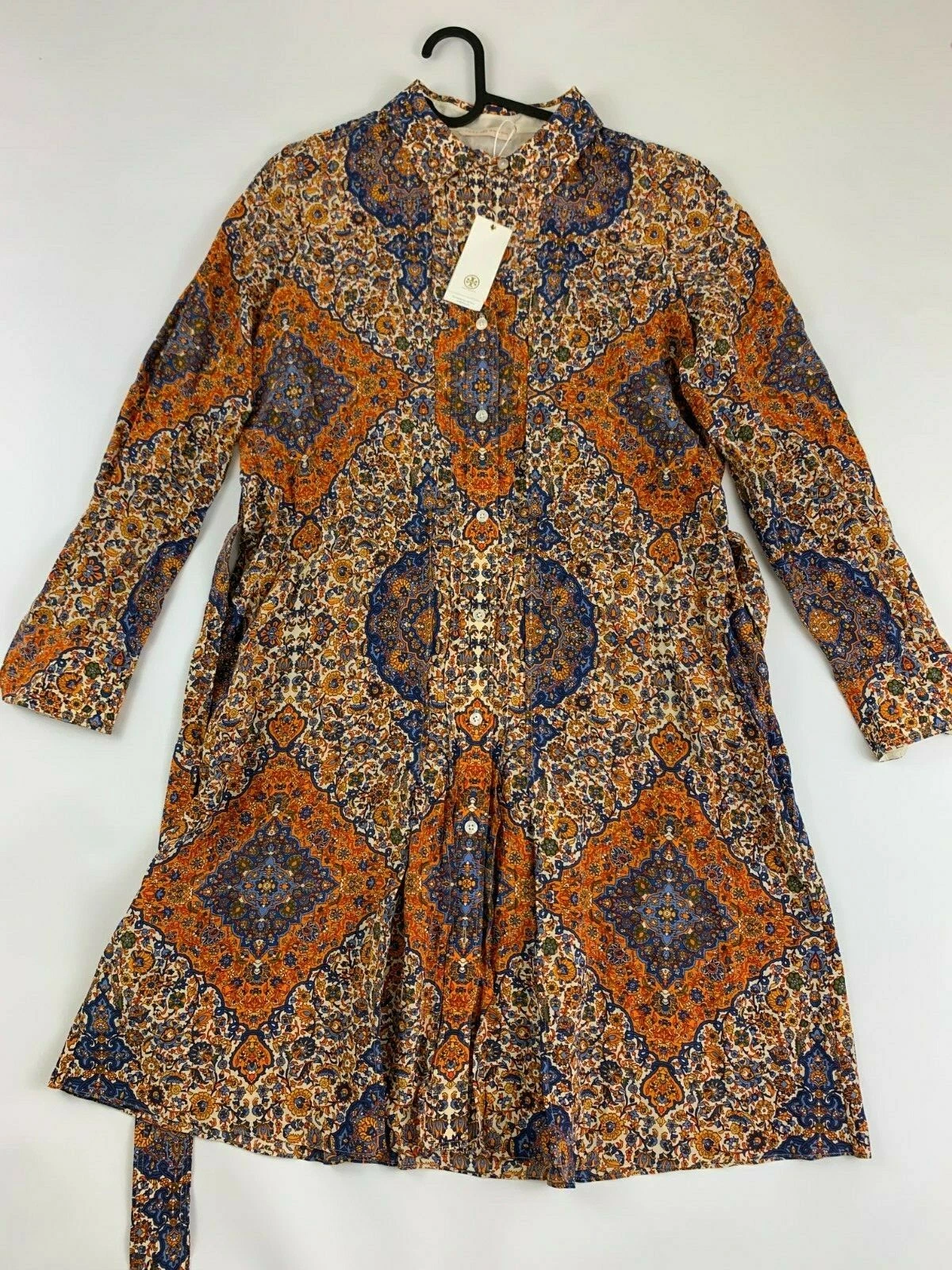 Abito camicia plissettato Tory Burch arancione sera stampa floreale taglia 8 nuovo