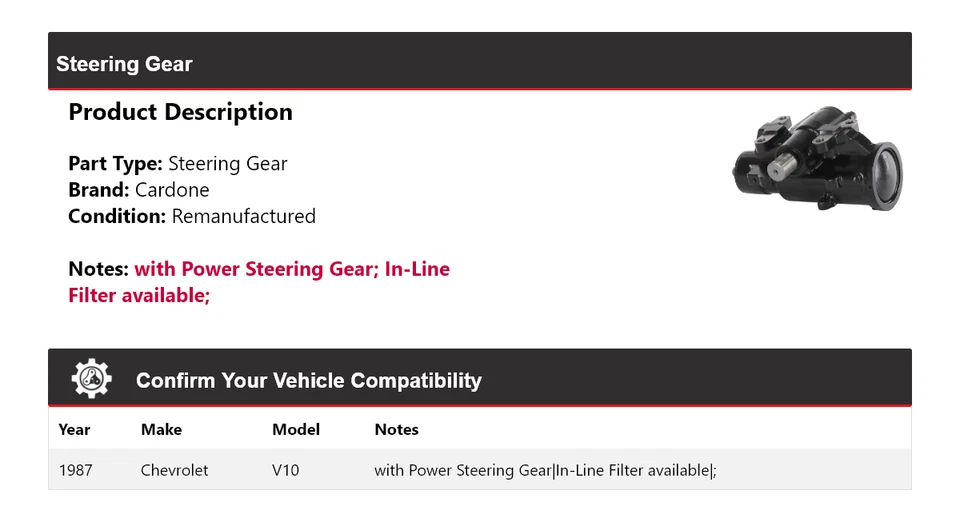 Engrenagem de direção Cardone Chevrolet V10 1987 - Imagem 2 de 4