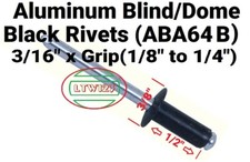  25 Pcs Black All Aluminum Rivets  ABA64BL 3/6" x Grip 1/8" to 1/4" 
