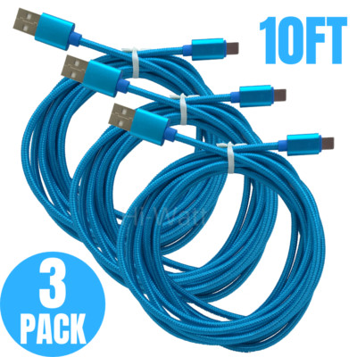 3 Pack Heavy Duty USB Charger Cables 10Ft For iPhone X 8 7 11 iPad Charging Cord