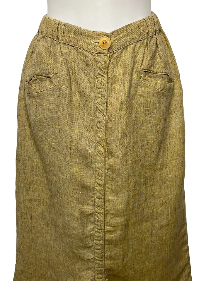 Vintage FLAX by Jeanne Engelhart Long Linen Skirt Size Petite Snap Front Toffee - Image 4 of 4