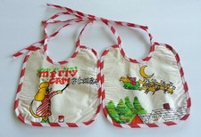 Two Vintage Plastic/Terry Baby Bibs - Holiday Christmas Motifs - NOS