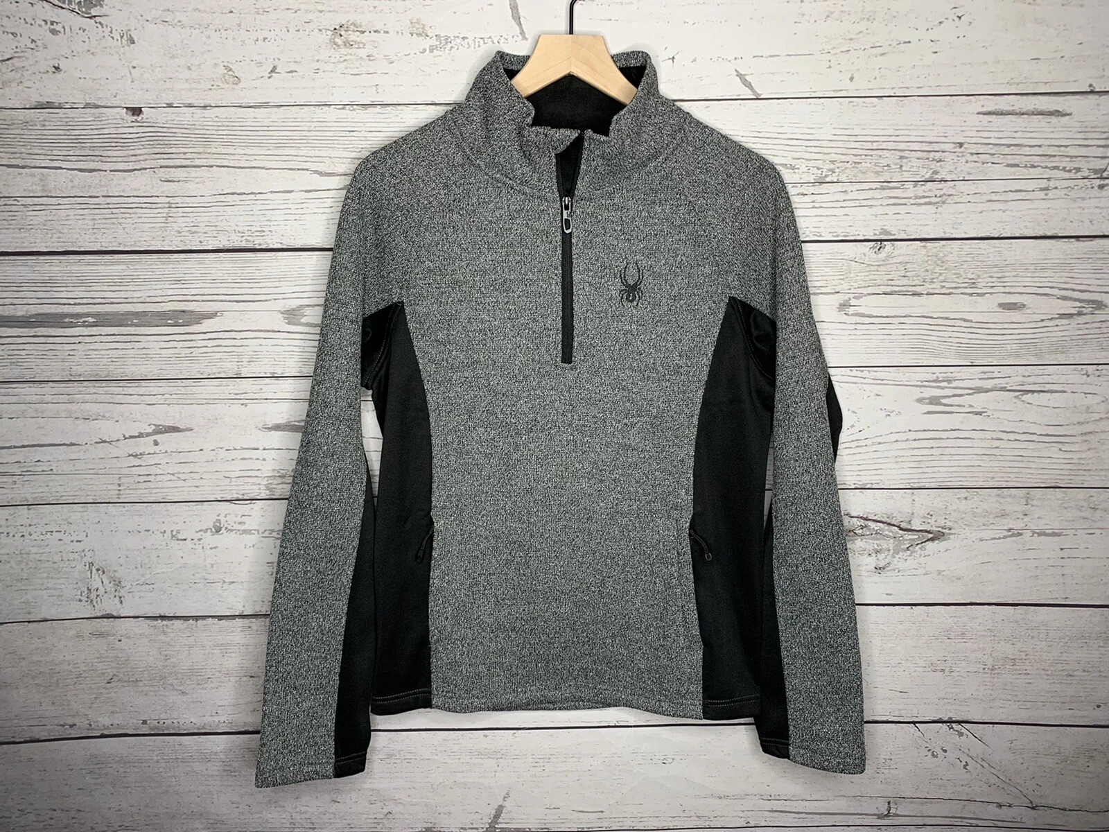 Spyder Mens Gray Black 1/4 Zip Pullover Performance Sweater Jacket Sz Small NWT