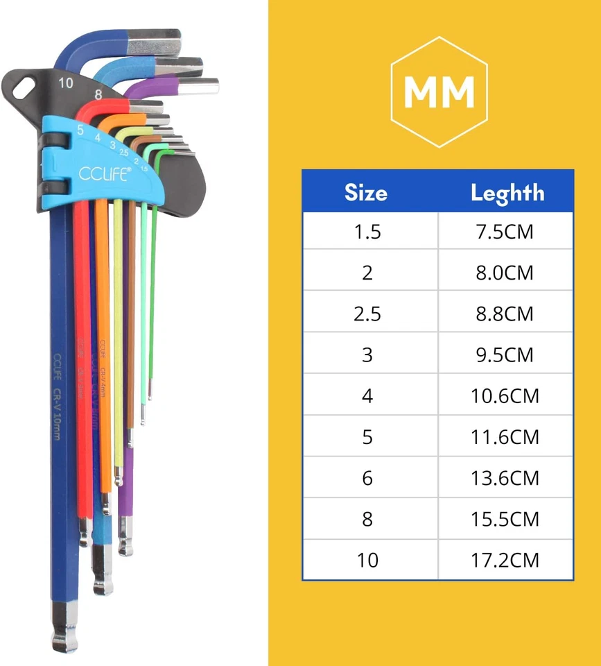 18 Pezzi Set Chiavi Esagonali Chiavi a Brugola Con Impugnatura a T - Immagine 2 di 4